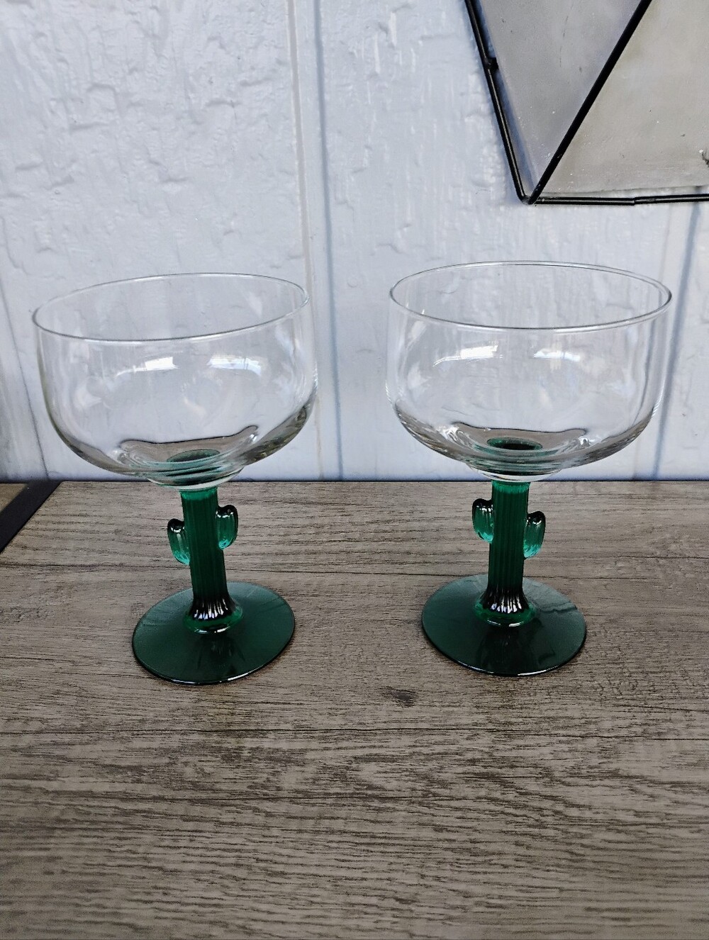 Set of 2 Green Cactus Stem Cocktail Glasses